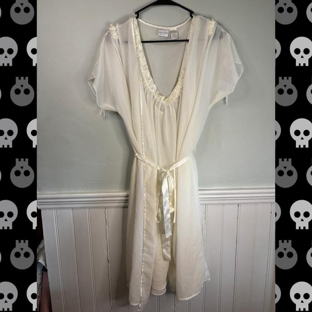 Vintage Madison Studio Ivory Sheer Nightgown Robe Lace Trim XL Boho